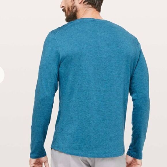Lululemon 5 Year Basic Long Sleeve Henley Heathered Pewter Blue XL - Picture 3 of 6
